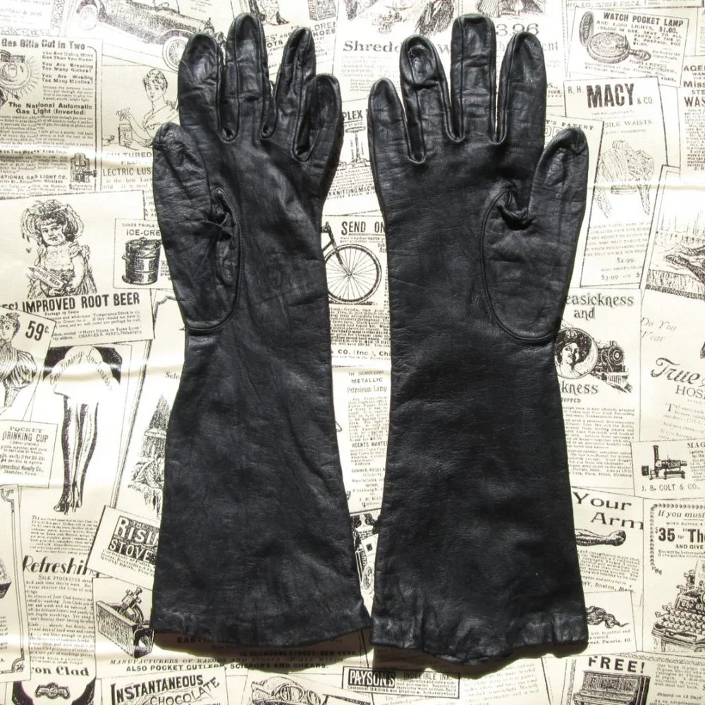 vintage silk lined long black opera gloves size 7.5